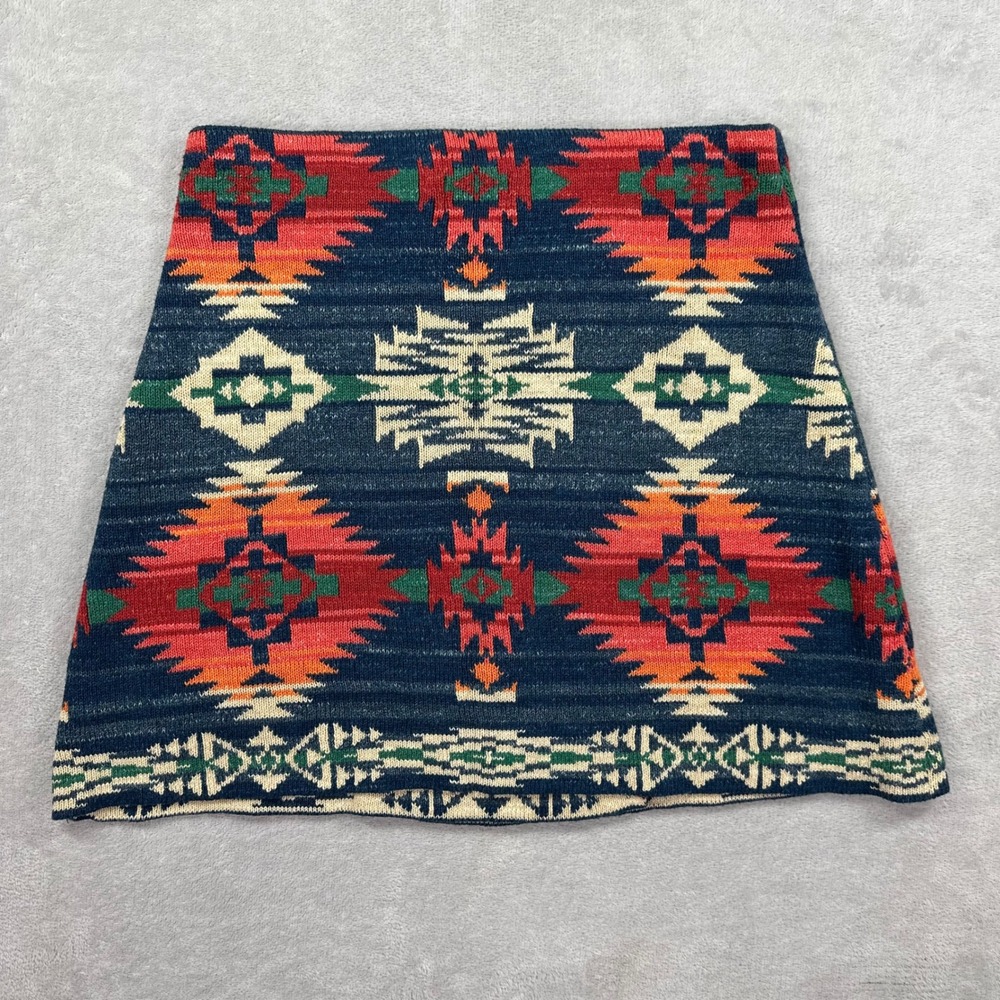 Polo Ralph Lauren Mini Skirt Women L/XL Navy Southwestern Cotton Knit Wrap Style - Picture 3 of 10